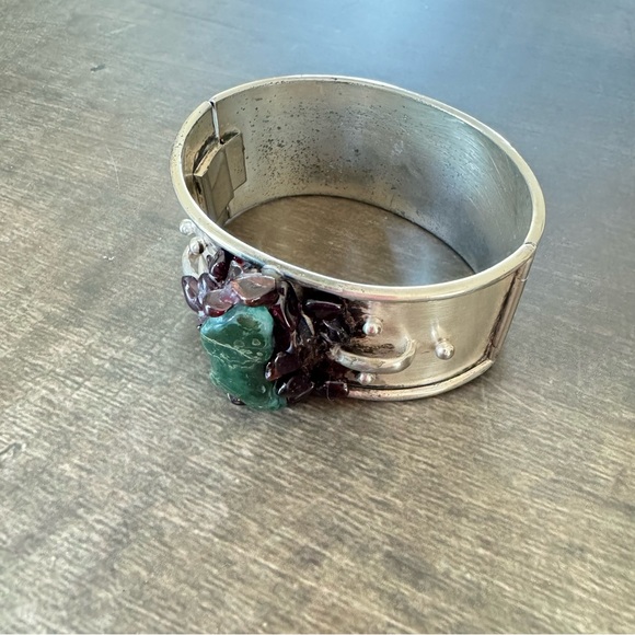 Vintage 1940’s Mexican Raw Amethyst, Green Onyx Bracelet - Picture 7 of 10